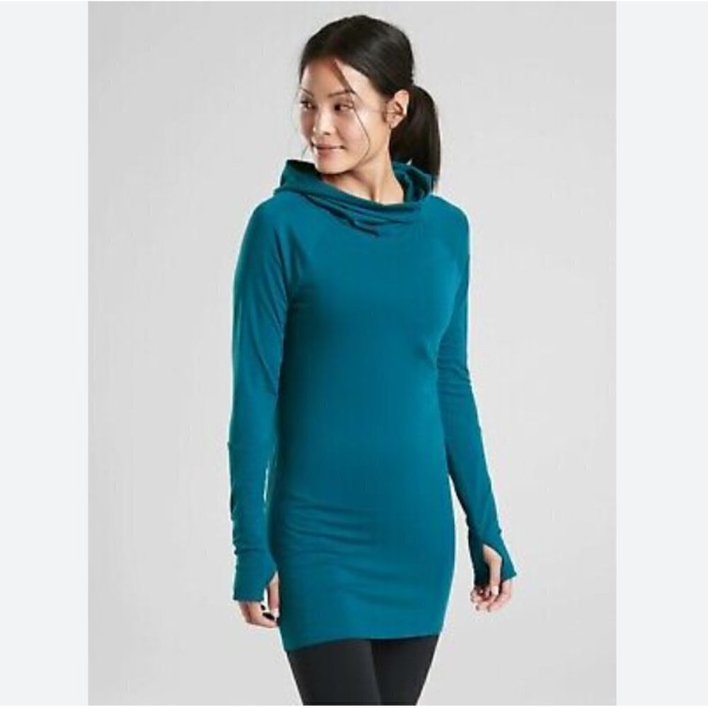 Athleta Teal Essence Cowlneck Hooded Tunic-Size S